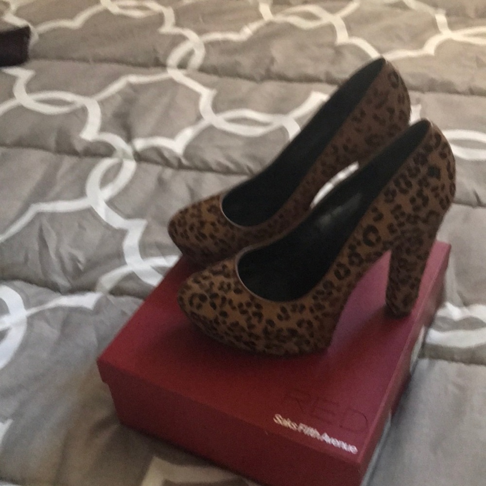 Leopard platform pumps Saks 5th Avenue Red